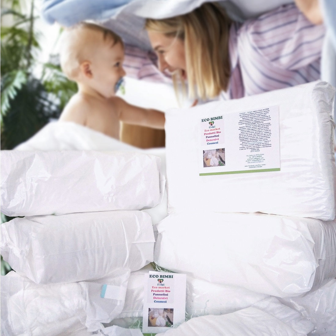 cartone scontato da sei confezioni"Scopri i nostri pannolini bambino naturali, realizzati con materiali naturale per il massimo comfort e rispetto dell'ambiente."