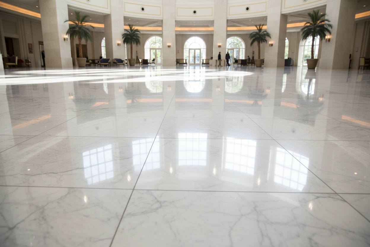 fai vedere un pavimento pulito e brillanrte 