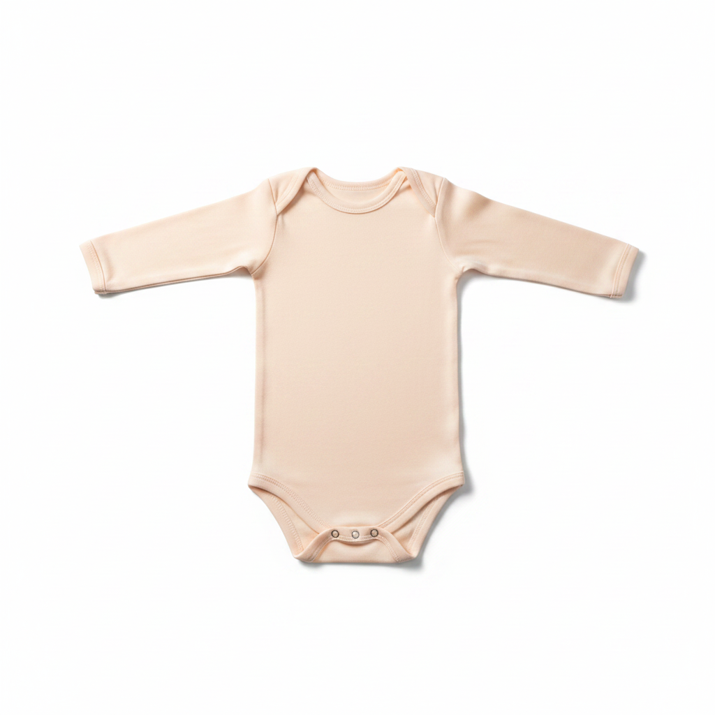 Body manica lunga cotone bio pesca su sfondo bianco
