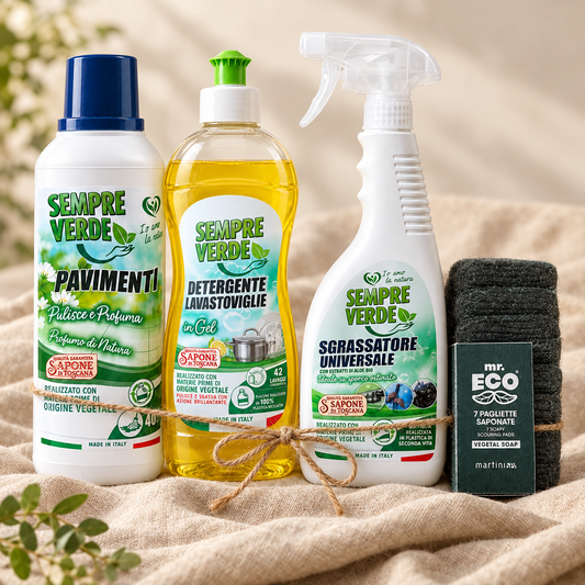 Kit pulizia Sempre Verde su tessuto con fiocco di spago