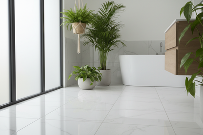 pavimento bagno pulito con piante verdi 