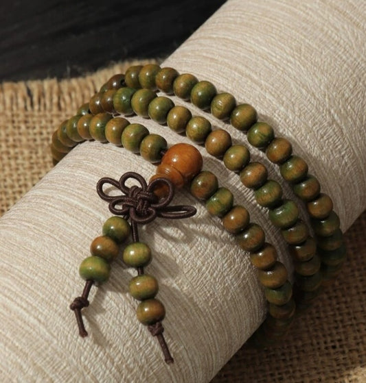 Collana Bracciale Mala In Legno Naturale Di Sandalo Verde
