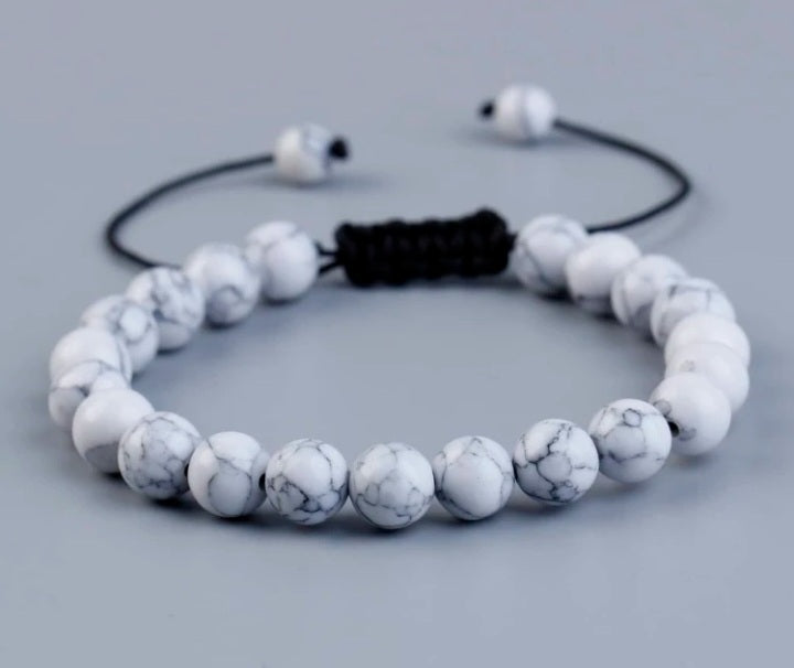 Bracciale In Pietra Lavica Naturale e Pietre Dure Con Cordino Regolabile