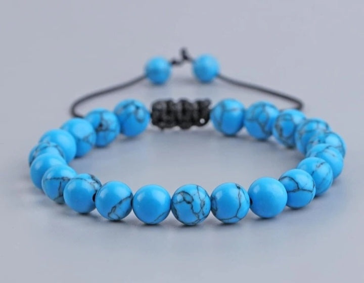 Bracciale In Pietra Lavica Naturale e Pietre Dure Con Cordino Regolabile