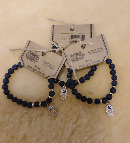 Bracciale Agata Nera E Mano Fatima