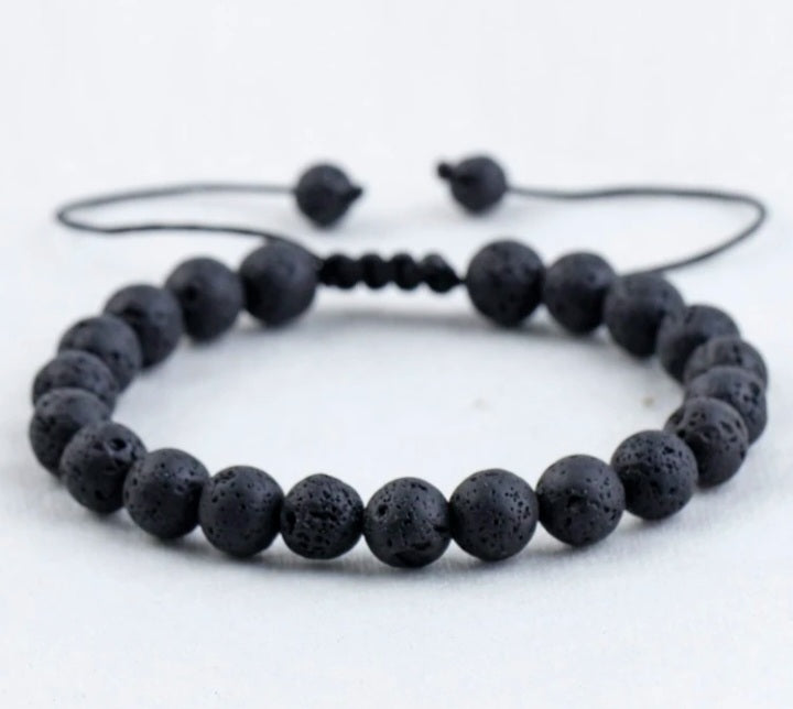 Bracciale In Pietra Lavica Naturale e Pietre Dure Con Cordino Regolabile